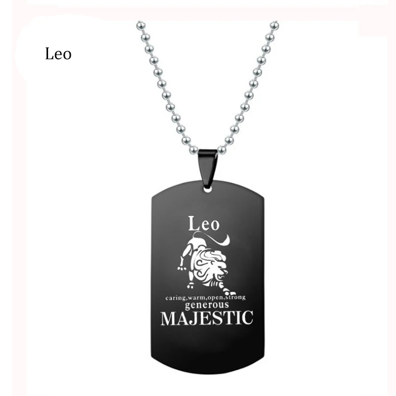 

New Fashion 12 Zodiac Necklace for Women Men Stainless Steel Dogtag Pendant Choker Jewellery Necklaces for Teen Girls