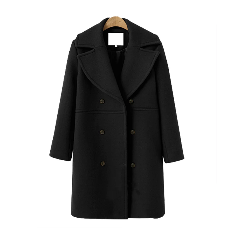 

New Autumn Winter Ladies Woolen Coats Fashion Solid Long Sleeve Outerwear Female Elegant Slim Fit Double Breasted Coat