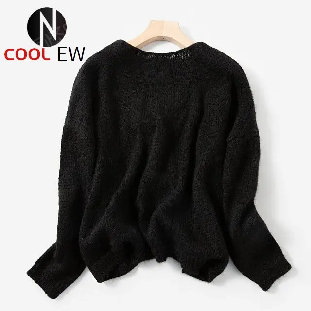 

Elfbop Women Mohair Blend Knitted Sweater Top - Ladies Knitting Jumper Features Back With Bow Ties