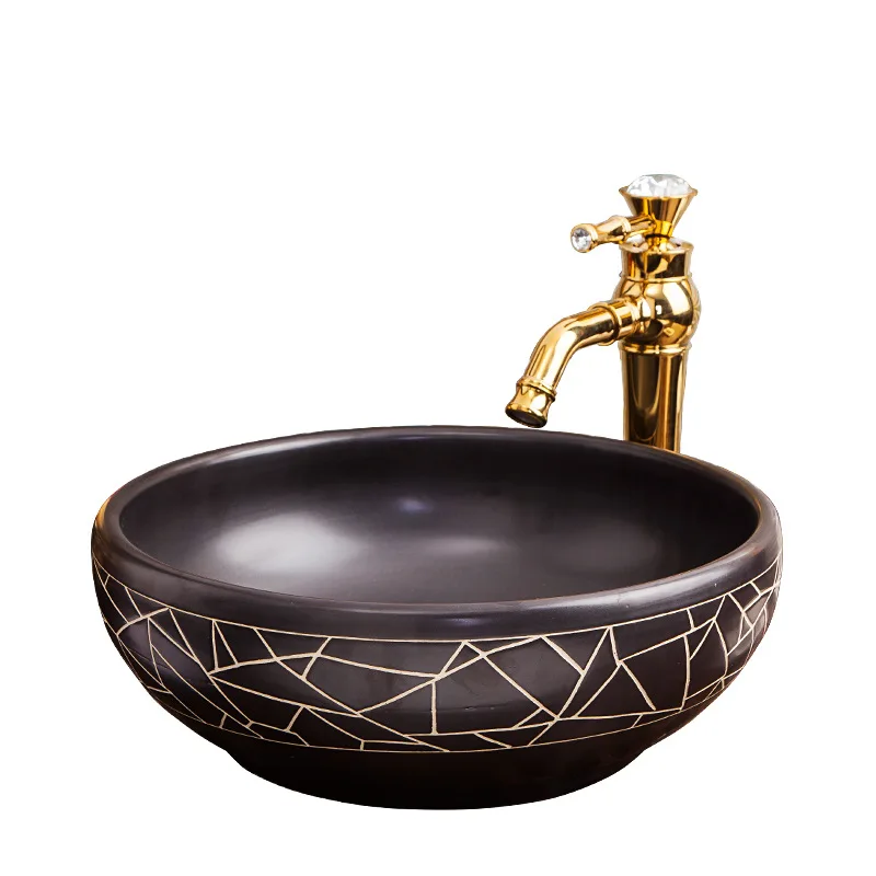 

Bathroom Sink Washbasin Ceramics Hand-Painted Waterfall Lavatory Bath Combine Brass