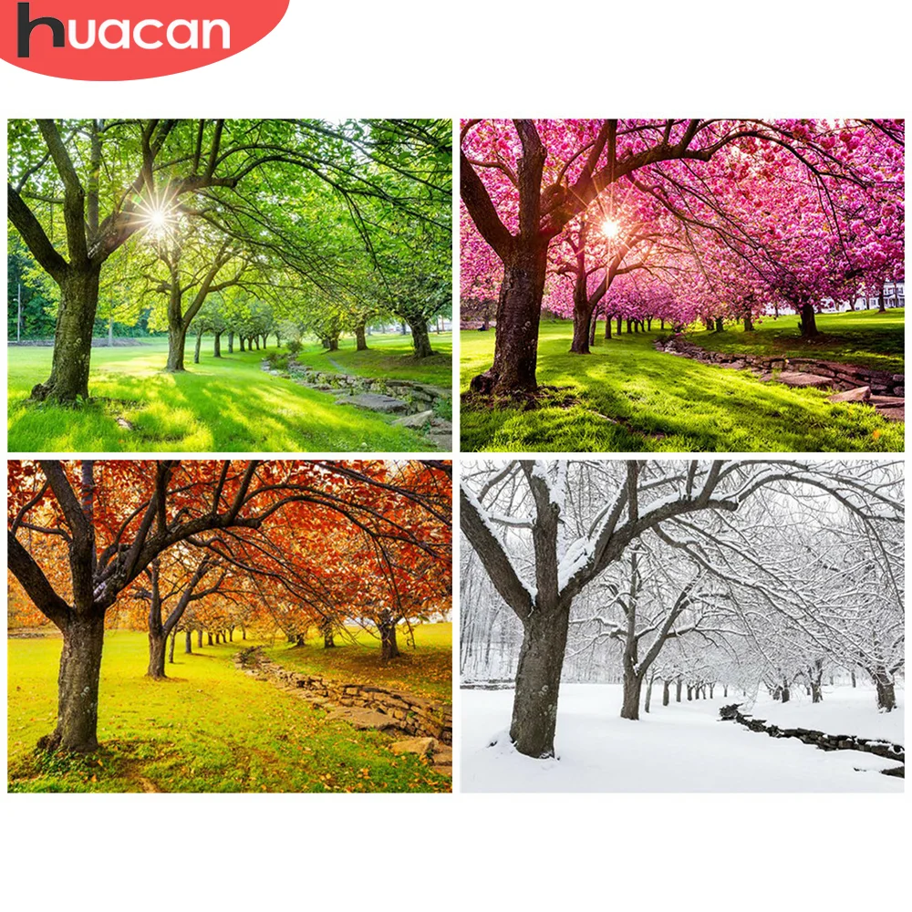 

HUACAN 5D DIY Diamond Embroidery Four Season Tree Handicraft Full Square Diamond Painting Landscape Rhinestone Kit Home Decor