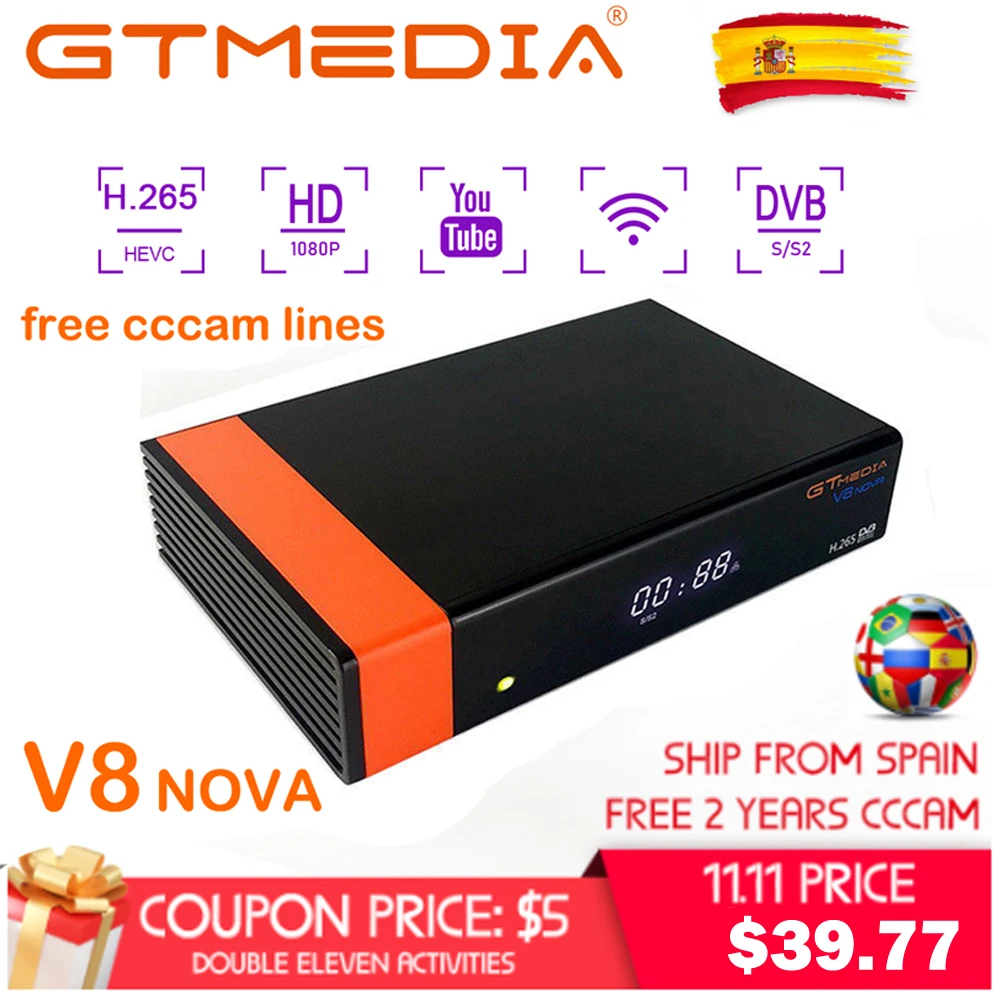 Gtmedia V8 NOVA от Freesat V8 супер ТВ приемник Поддержка встроенный wifi H.265 DVB-S2 cline cccam Box Испания ТВ Декодер