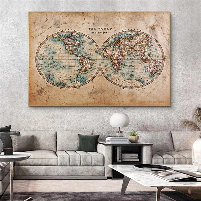 

Old Retro Map Vintage World Map Posters and Prints Ancient Map Canvas Painting Wall Art Picture for Living Room Home Decor