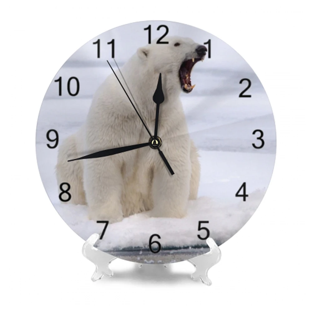 Круглые Настенные часы с рисунком медведя животного цифровой циферблат