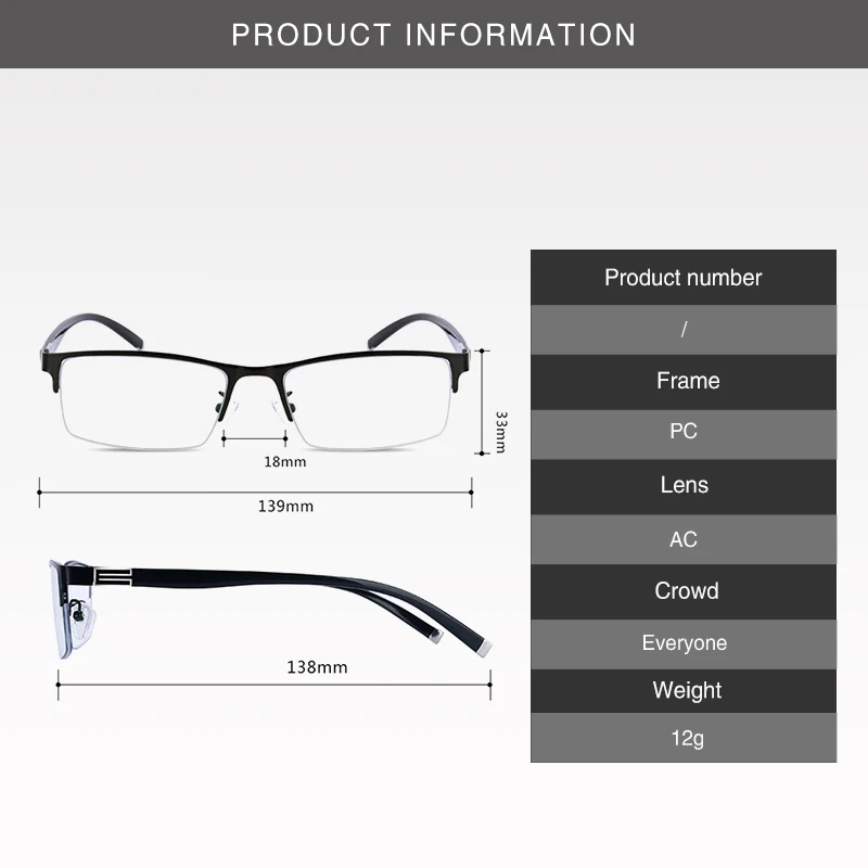 

Anti Blue Light Myopia Eyewear Glasses Classic Half - Framed Business Glasses Square Nearsighted Glasses Diopter 0 -1.0 To 6.0