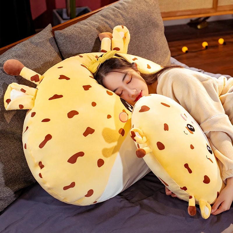 

55/115CM Cute Yellow Sika Deer Plush Toys Stuffed Soft Cartoon Animal Sleeping Pillow for Children Girls Office Nap Cushion