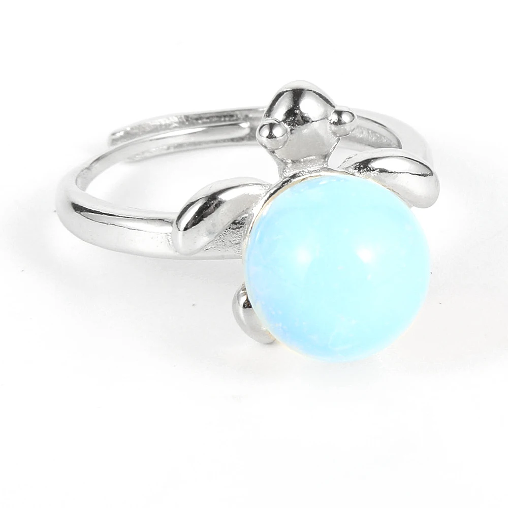 

Cute Animal Turtle Rings For Women Girls Trendy Round Natural Stone Opal Turquoises Silver Plated Adjustable Joint Ring Jewelry