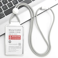 fashion card cover aluminum alloy work name card holders business work card id badge lanyard holder metal bags case