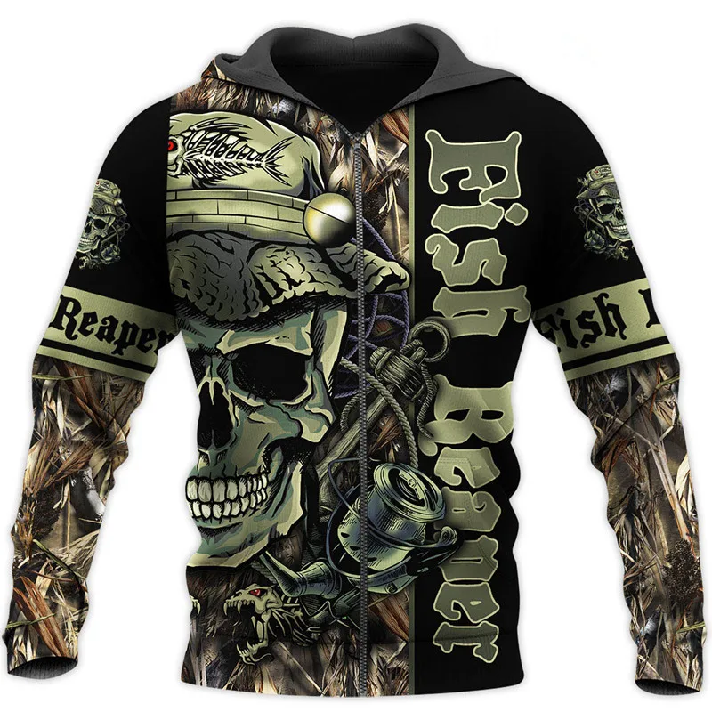 

New Fashion Men Zip Jacket Fish Reaper 3D Printed Hoodies Autumn Unisex Casual Streetwear U104