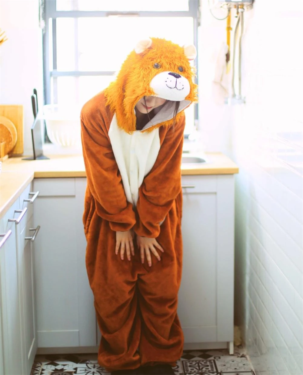 Взрослая Пижама Kigurumi зимний комбинезон-Лев пижамы комплекты Для женщин мужчин