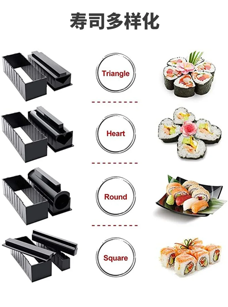 

10 Pcs DIY Sushi Maker Set Sushi Making Tools Japanese Rice Ball Mold Sushi Roll Mould Multifunctional Kitchen Cooking Tools