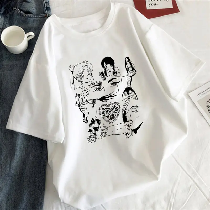 Слезы для девушек женщин футболка Эстетическая в Корейском стиле графика Harajuku