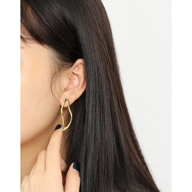 

YPAY 100% Authentic 925 Sterling Silver Stud Earrings for Women Korea INS Minimalistic Irregular Geometric Smooth Earring YME679