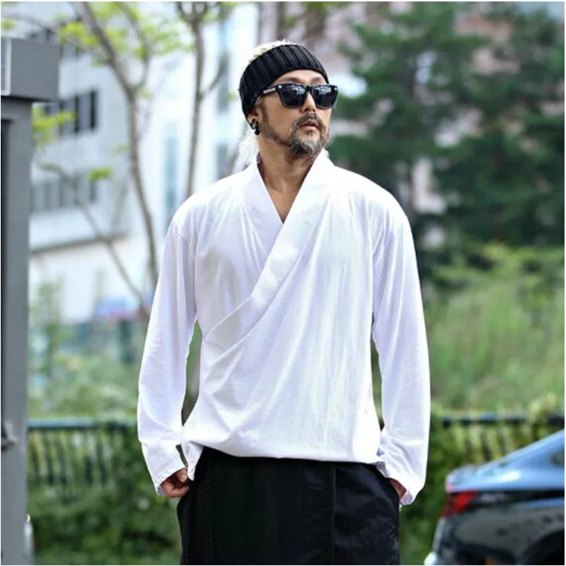 Men's Long Sleeve T-Shirt Spring And Autumn New V-Collar Solid Color Korean Japanese Simple Casual Loose Large Size Jacket
