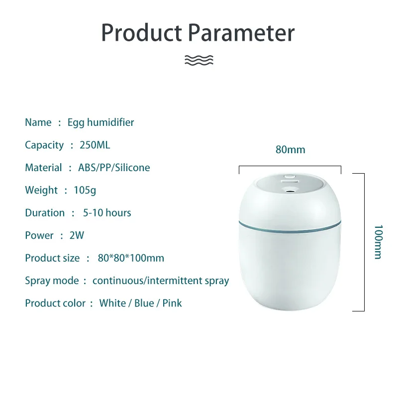 

ANMONE Ultrasonic Mini Air Humidifier 250ML Aroma Essential Oil Diffuser for Home Car USB Fogger Mist Maker with LED Night Lamp