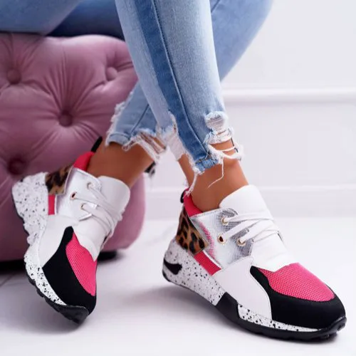 

2020 New Women Casual Shoes Breathable Ladies Sneakers Leopard Print Faux Fur Sneakers Lace-up Platform Sports Shoes Women