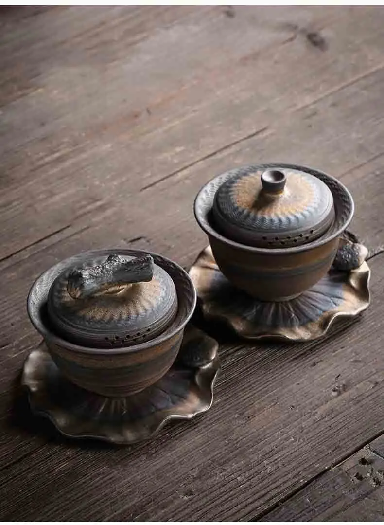 Винтажный Gaiwan керамический ржавчина глазурованный чайный набор чаша с блюдцем крышка чайный сервиз грубая Керамическая пиала Tureen для пуэр 170 мл чайная посуда для напитков