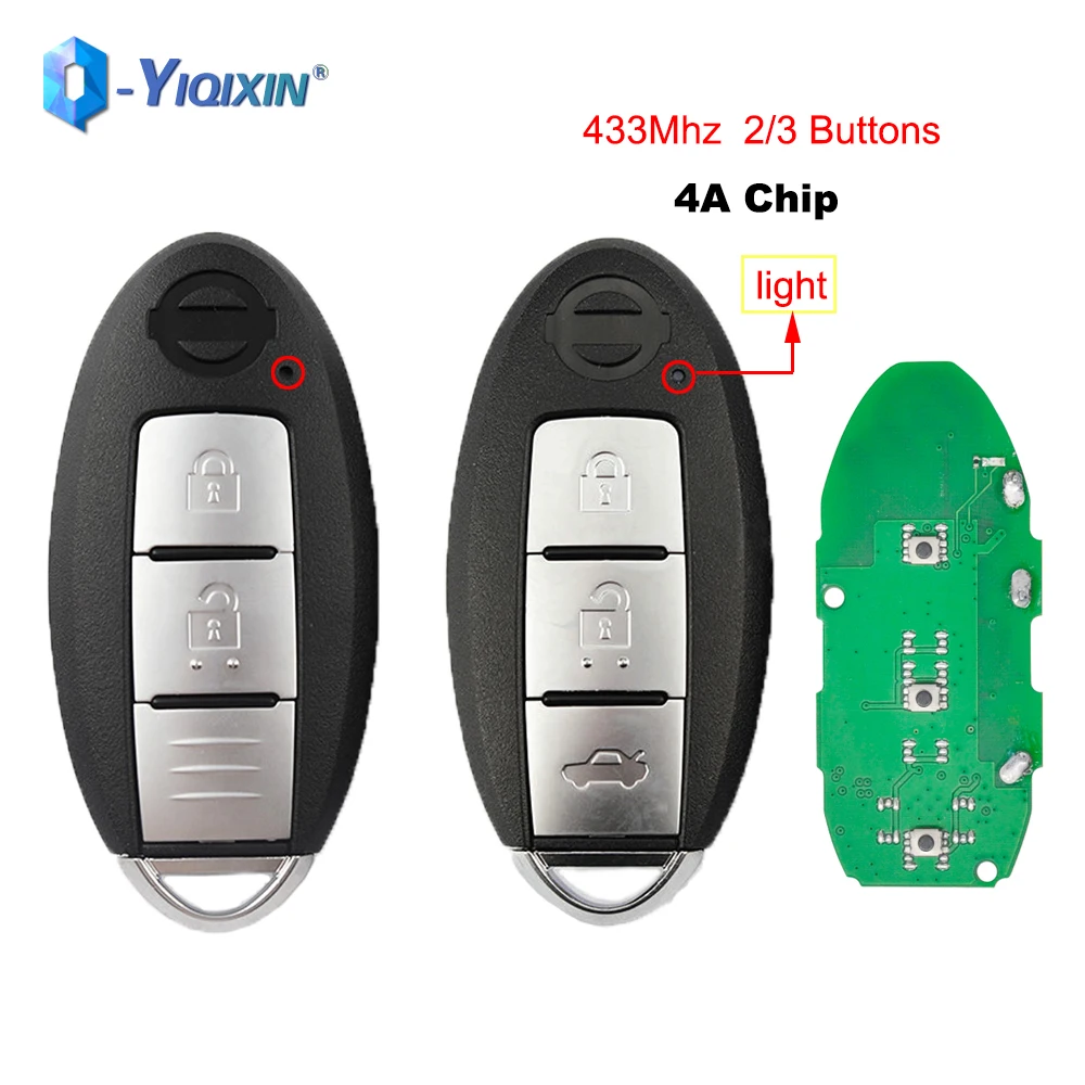 YIQIXIN 2/3 Buttons 433MHz Remote Control Car Key For Nissan Rogue Kicks Sport 2018 2019 2020 4A Chip Promixity Keyless Go Card |