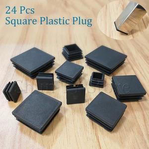 24 Pcs Black Plastic Steel Square Pipe Plug Furniture Pad Plastic Square Leg Plug Anti Slip Feet Protector Tube Cap Plug Cap