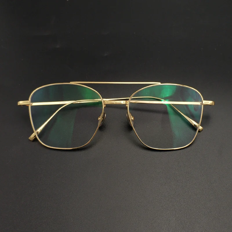 Мужские очки с двойным мостиком в стиле ретро золотистые чистые титановые