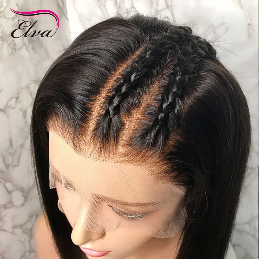 Elva волосы короткие боб прямые 13x6 поддельные головы 370 кружевные передние