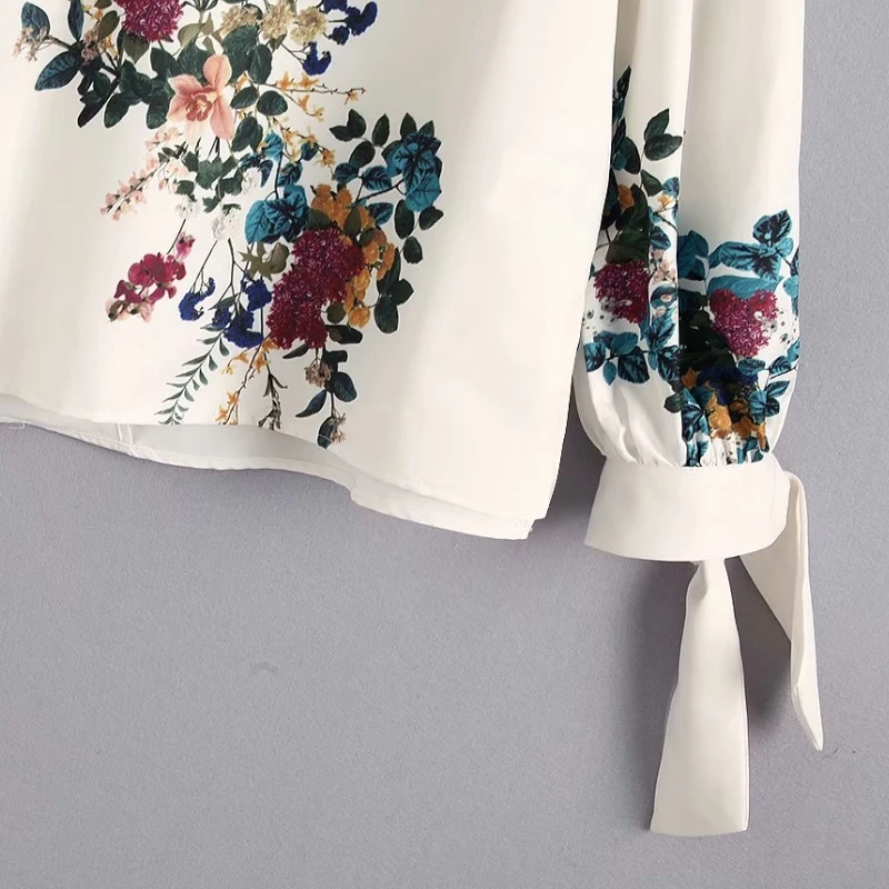 Новые осенние женские элегантные повседневные блузки с цветочным принтом