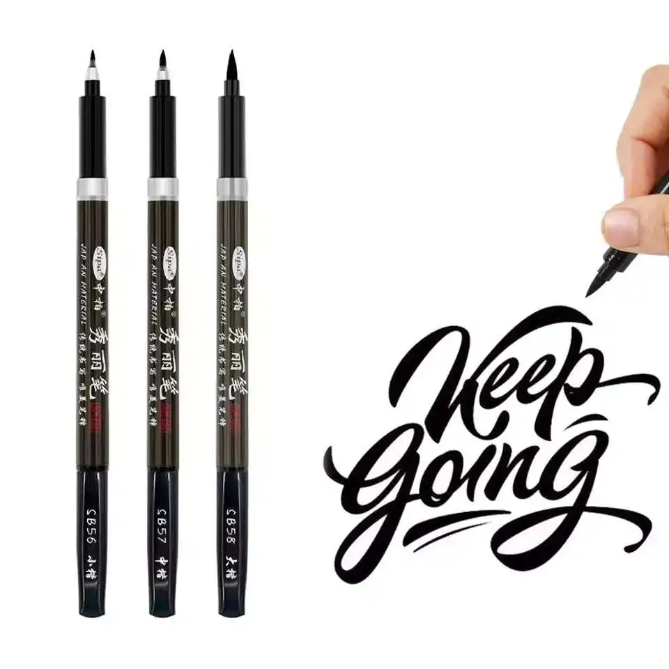 

3pcs/Lot Black color Calligraphy brush pen set for signature Drawing art design Hand lettering post card Stationery school Gift