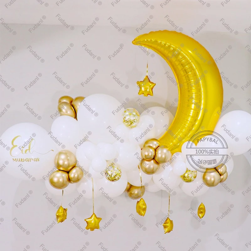 

EID MUBARAK Balloons Garland Arch Kit Gold Moon Star Balloon Ramadan Decoration for Islamic Muslim Mubarak Favors Party Supplies