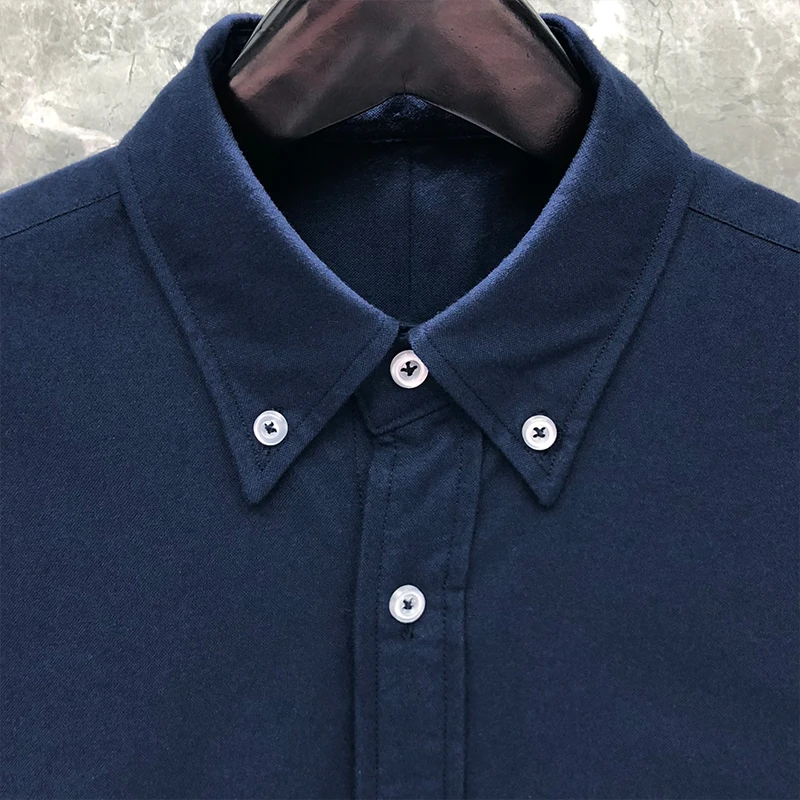TB THOM Shirt Spring Autunm Fashion Brand Navy Men's Shirt Gray 4-bar Stripe Casual Cotton Oxford Slim Custom Wholesale TB Shirt