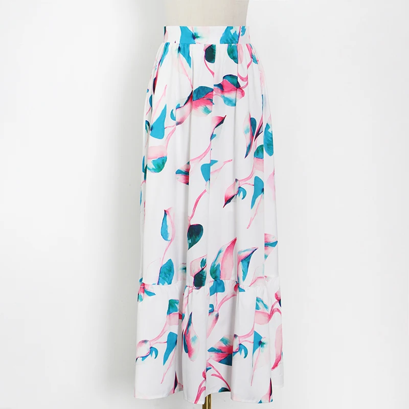 

TWOTWINSTYLE Vintage Two Piece Set For Women V Neck Long Sleeve Hollow Out Tops High Waist Midi Skirts Print Sets Female Fashion