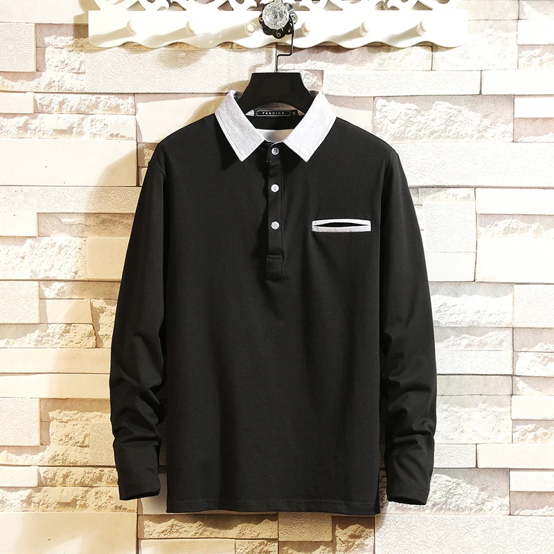 Мужские рубашки поло с длинным рукавом одноцветные для мужчин s Camisa Polo модные
