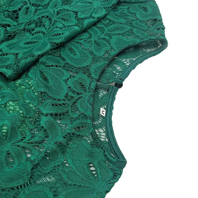 Плюс размер 2XL Элегантные зеленые кружевные вечерние платья круглый в винтажном