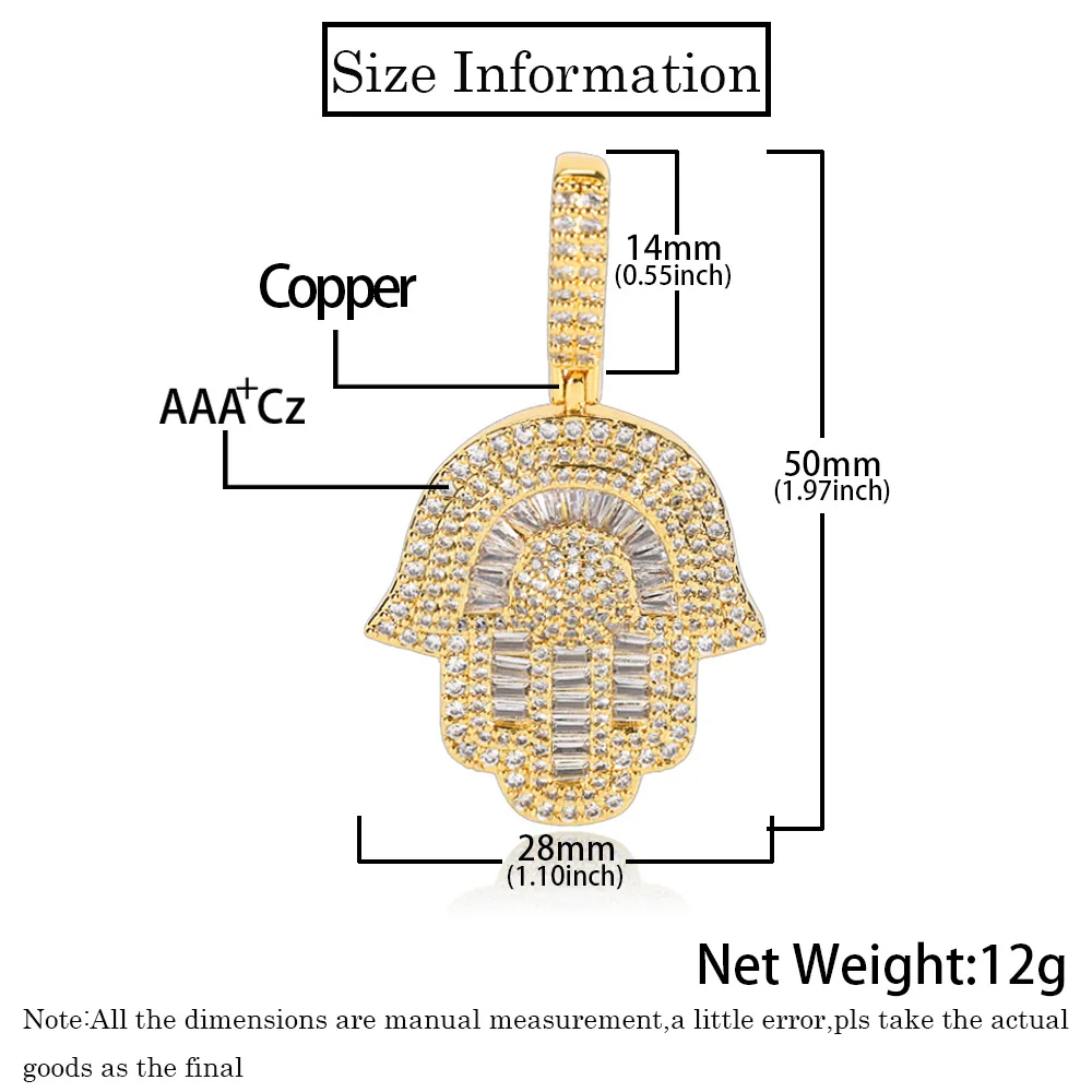 

Gold Color Bling Egyptian Hand of Fatima Pendants Micro Paved AAA+ Cubic Zircon Stone HIP HOP Necklace For Men Jewelry Gifts