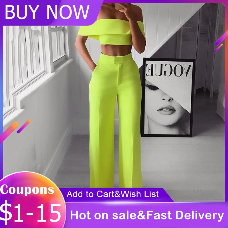 Женский комплект из 2 предметов: укороченный топ с открытыми плечами и прямые