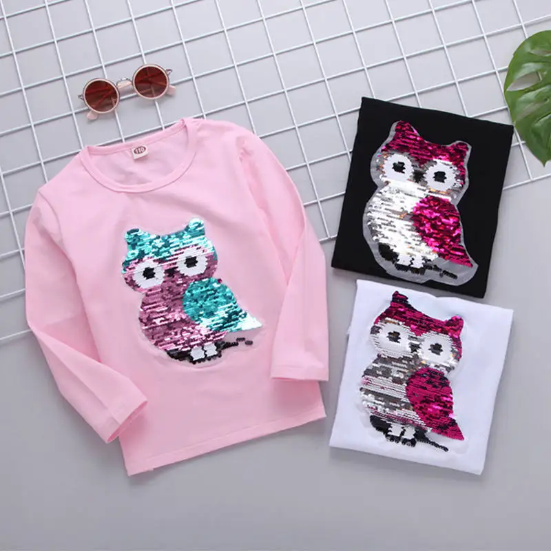 Новая футболка с рисунком Совы футболки блестками для девочек подростков