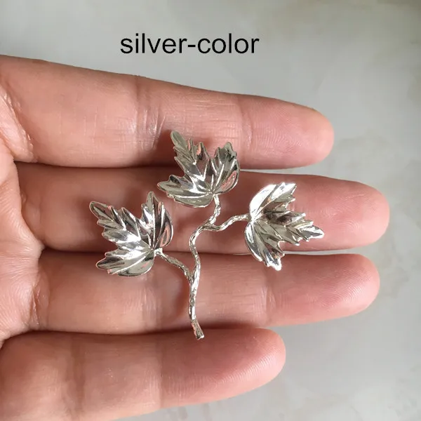 Silver-color 8 шт.-38*37 мм латунная Виноградная лоза с листом, латунная кастовая Виноградная ветка, золотистого цвета, серебристого цвета, DIY поставка головных уборов ювелирных изделий, материалы для украшения-без петли - Цвет: Silver-color