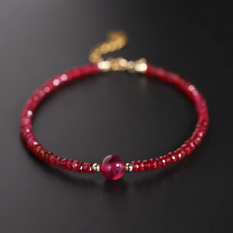

DAIMI Faceted Ruby Bracelet Women’s Day Genuine Yellow 18K Gold Color Bracelet Gift Customization