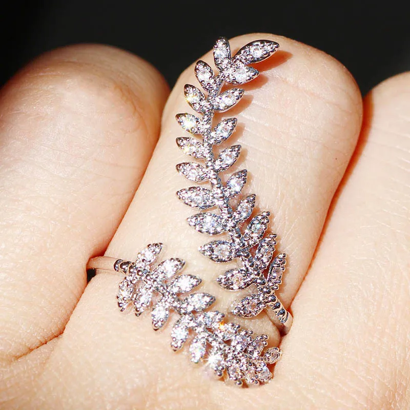 

Luxury Dazzling White Blue Crystal Leaf Ring Bridal Wedding Band Engagement Ring Cocktail Party Women Ring Lover's Jewelry Gift