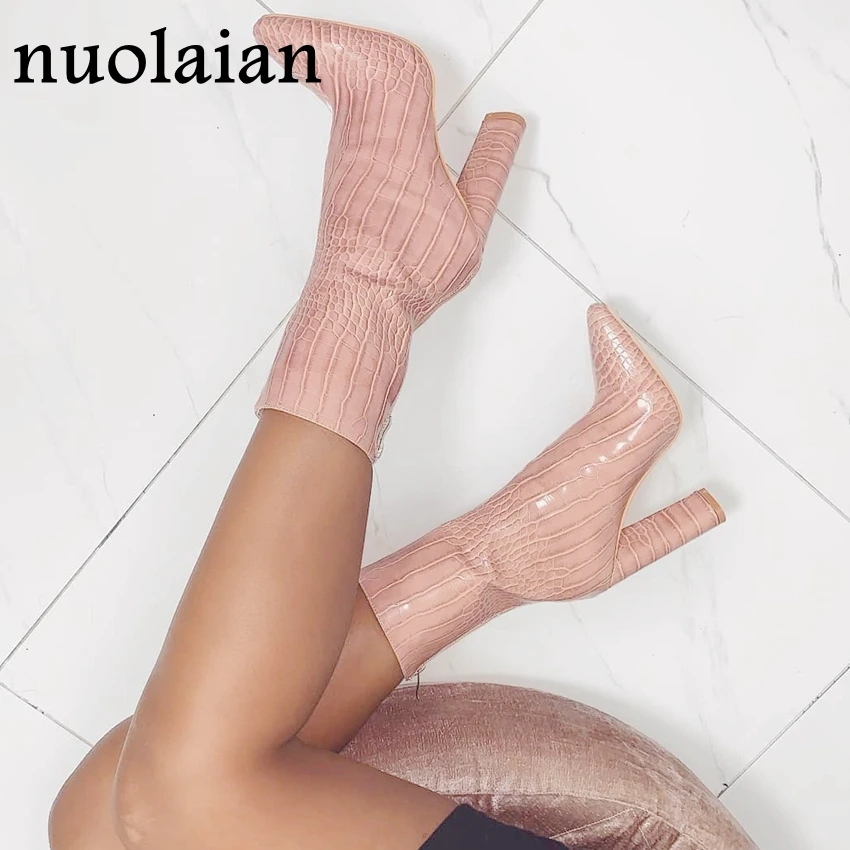 Зимние ботинки 2019 женские кожаные ботильоны женская обувь на высоком каблуке