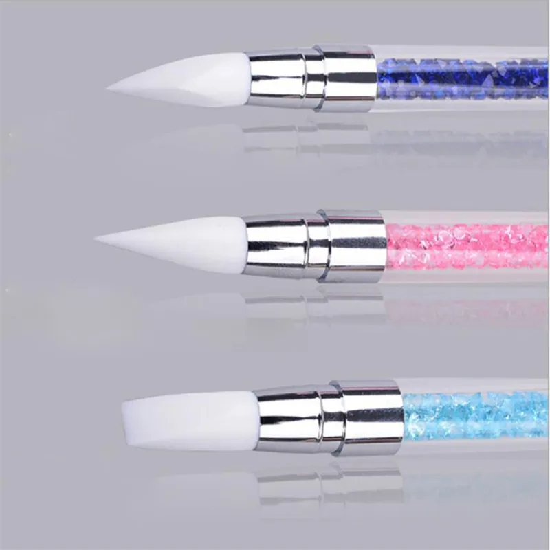 

1Pc Nail Art Silicone Brush Carving Painting Pencil UV Gel DIY Polish Dual-head Mirror Powder Sculpture Manicure Tool