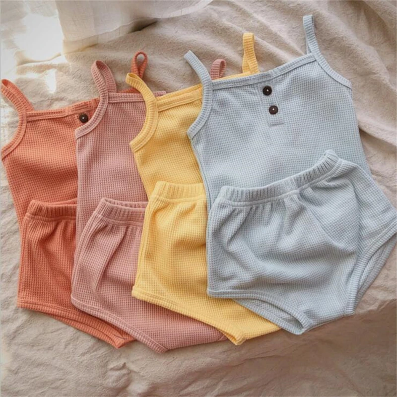 

2021 Summer Children's Clothing Baby Girls & Boys Pajamas Sets Sling Vest+Triangle Shorts Homewear Suits Sleepwear Kids Clothes