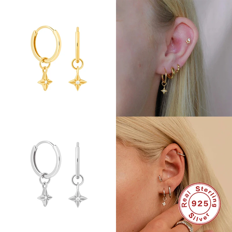 

AIDE Earrings For Women Four Stars 925 Sterling Silver Earrings Dangle Piercing Oreille Ear Cuffs Pendientes #12.3