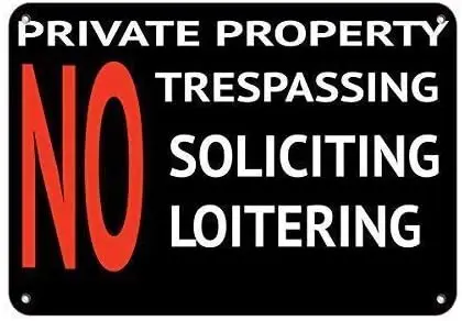 

Crysss Warning Sign Private Property No Trespassing Soliciting Loitering Road Sign Business Sign 8X12 Inches Aluminum Metal Sign