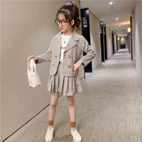 Girls 10-12 Years Clothing For Teens Children Child Suit Teenage Kids Clothes Set 15 Korea Plaid Coat Pleated Skirt 2 Piece Set