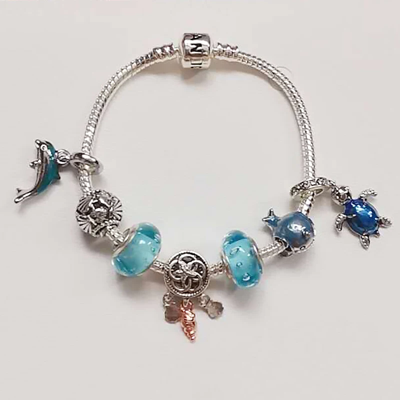

Женский синий браслет с подвесками Ocean Series, новый дизайн, Модная бижутерия «сделай сам», подарок для девочки
