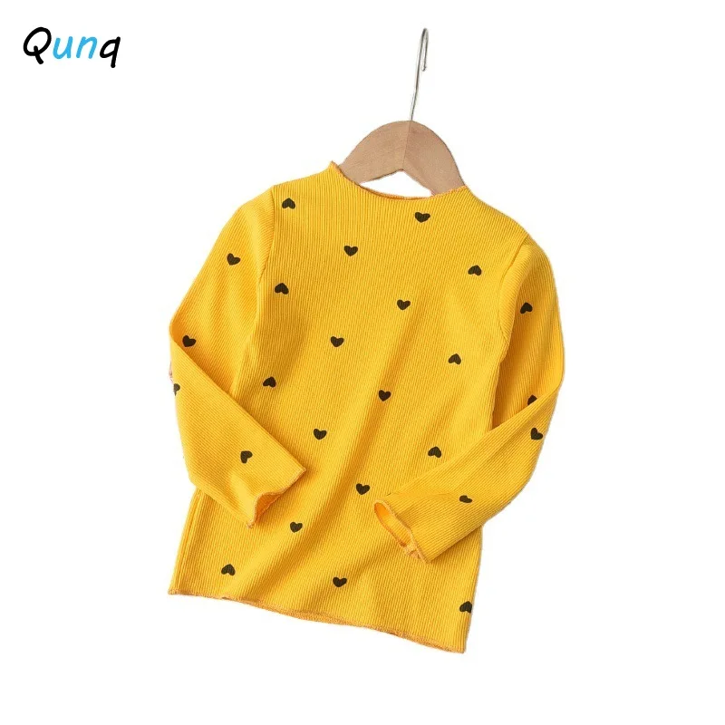 

Qunq Spring Fall Girls T-shirt Long Sleeve 2 3 4 5 6 Year Year Kids Pullovers Shirts Toddler Children Tops Clothes Lovely Heart