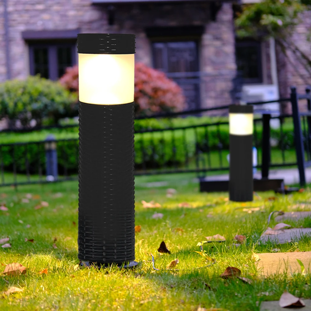 

Rattan Round LED Lamp Practical Solar Power Charging Light Automatic Induction Night Lamp for Patio Street Decor