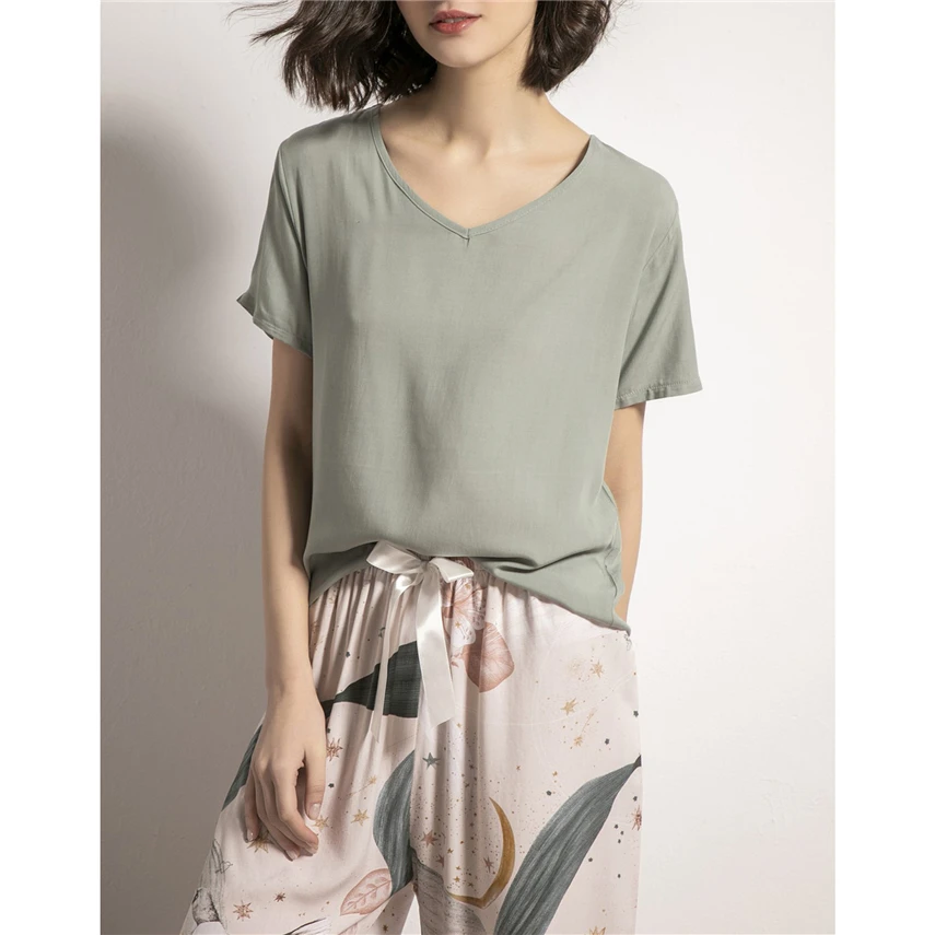 Пижама ночная рубашка одежда для сна с V образным вырезом брюки широкими