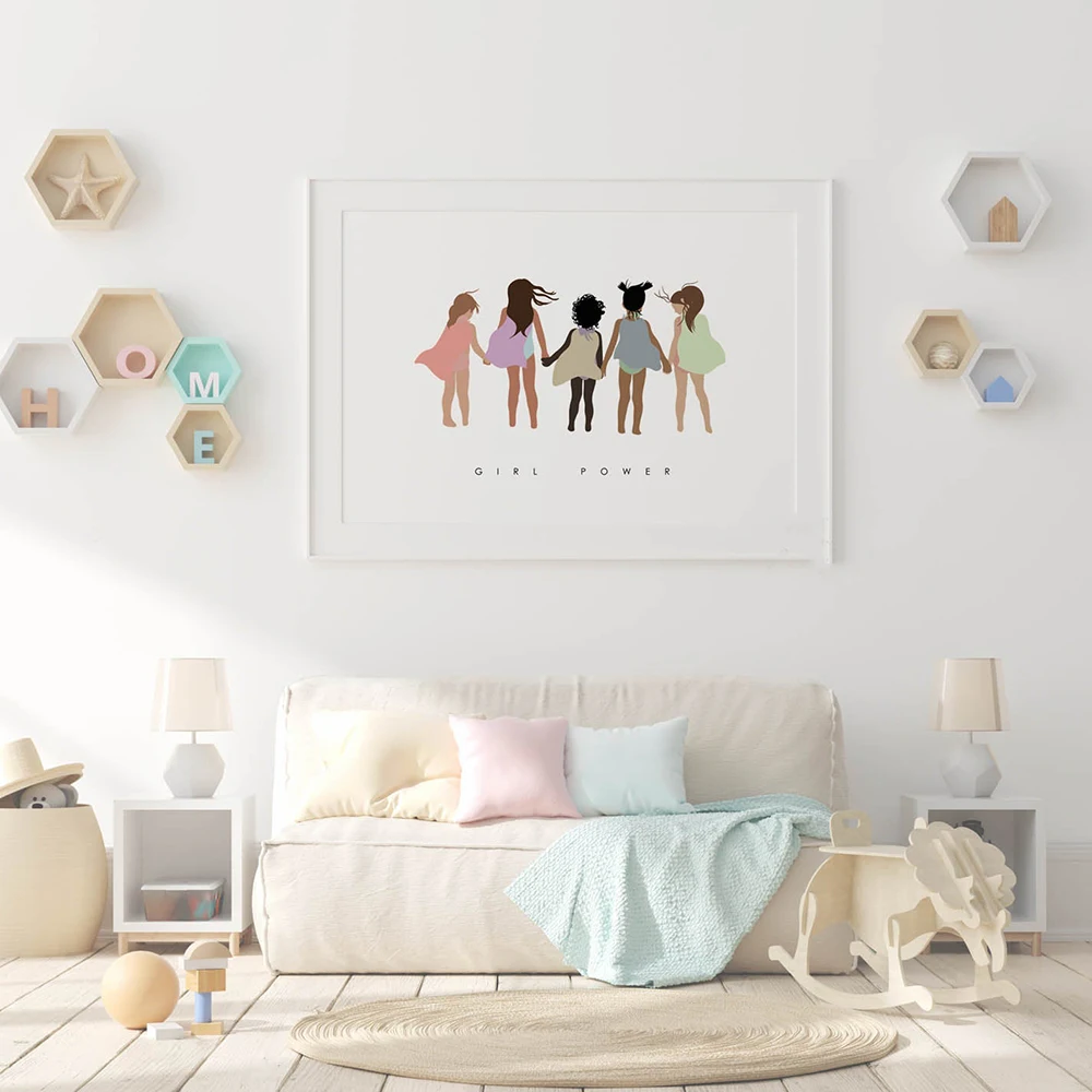 Плакат феминистский маленькая девочка сила настенное искусство Картина на