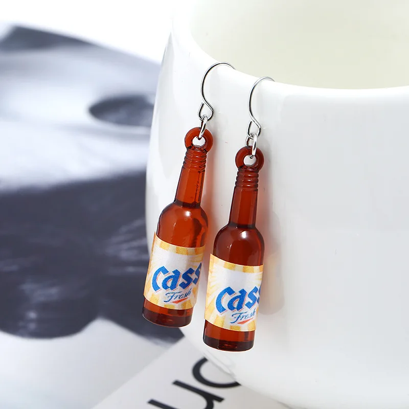 Креативные бутылки пива милые красные серьги Модные ювелирные изделия Висячие